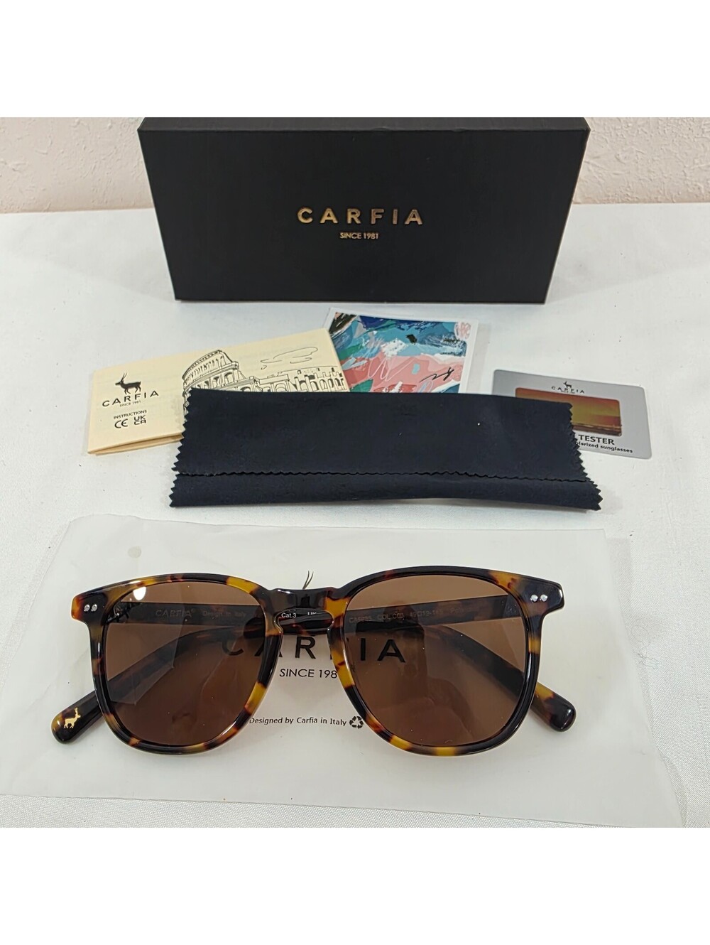 CARFIA CA5285 Polarized Sunglasses Tortoise Shell Round Frame Made In Italy AVG